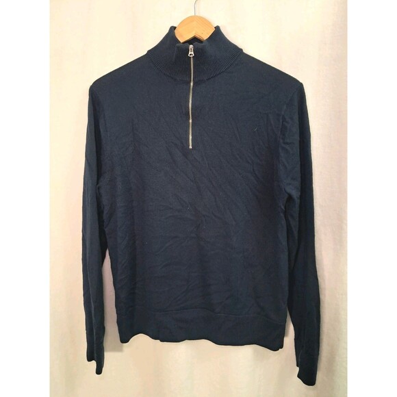 J.Crew Machine-Washable Merino Wool-Blend Half-Zip Sweater Navy Blue Size M - Picture 1 of 8